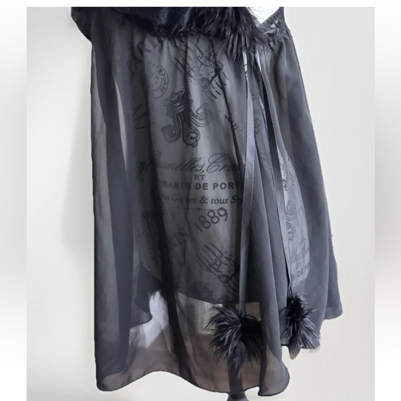 Vintage Y2K Black Whimsigoth Whimsey Goth Faux Fur Lingerie Slip Top Large - Picture 5 of 8